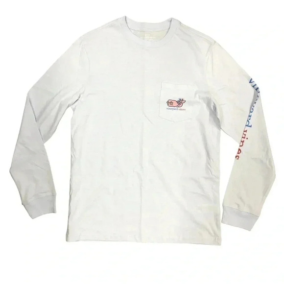 Vineyard Vines Youth Large Whale 4th of July Long Sleeve Tshirt Light Blue NWOT - Picture 1 of 6